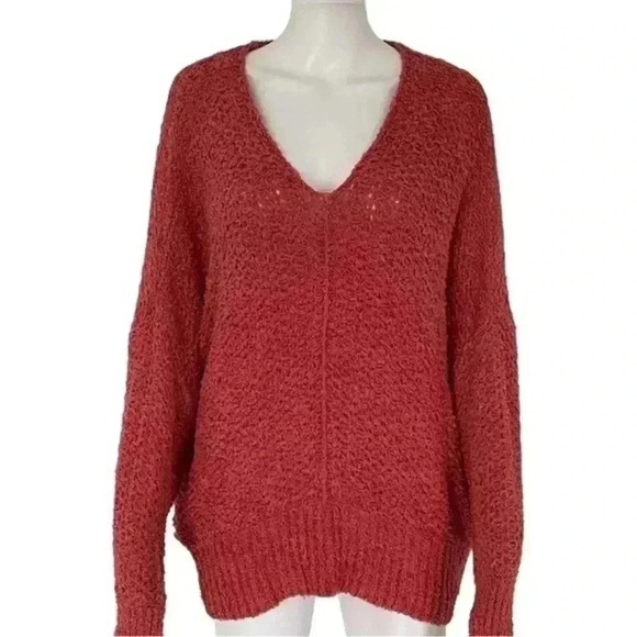 Time & Tru Sweater Women Red Terracotta Knit Pullover V Neck - Picture 8 of 8